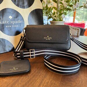 Kate Spade Rosie Small Flap Crossbody with Coin Purse Black Pebble Leather KA646